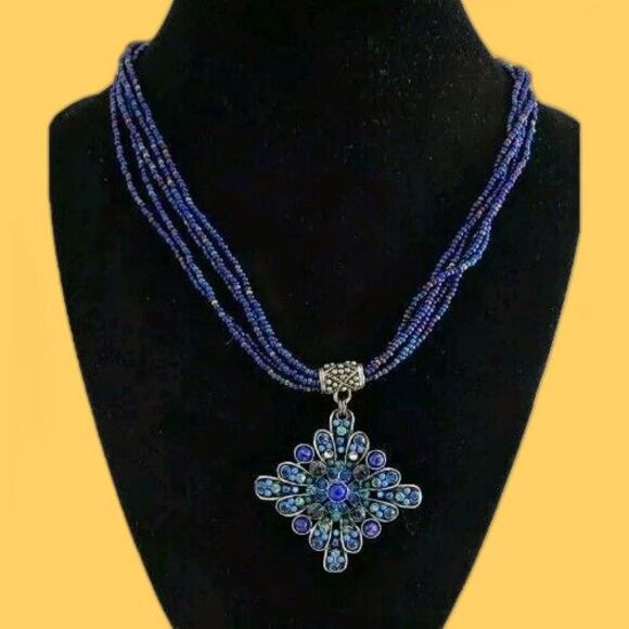 VTG F.A.I.T.H multicolor Rhinestones Pendant Multi Strand Seed Beads Necklace - Picture 3 of 14